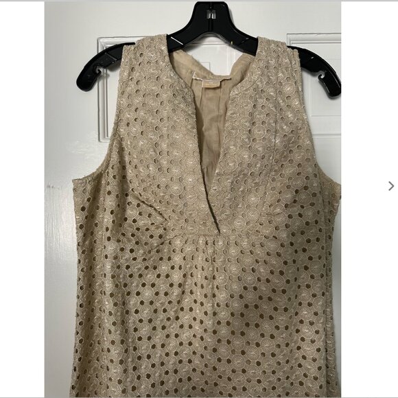 Michael Michael Kors Gold Metallic Eyelet Shift Dress Size 12 - Picture 3 of 9